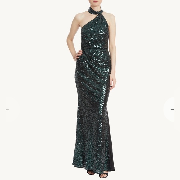 Badgley Mischka Green Sequin Maxi Dress - Picture 1 of 13